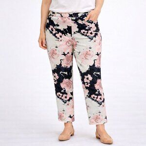 Talbots Womens Chatham Slim Ankle Pants Black Pink Front Stretch Size 8